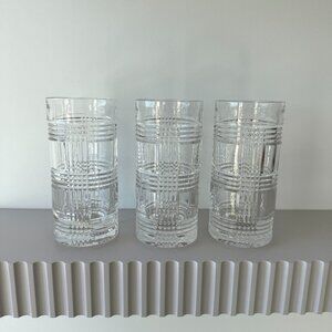 Ralph Lauren Crystal Highball Glen Plaid Tumbler Glasses Set of 3